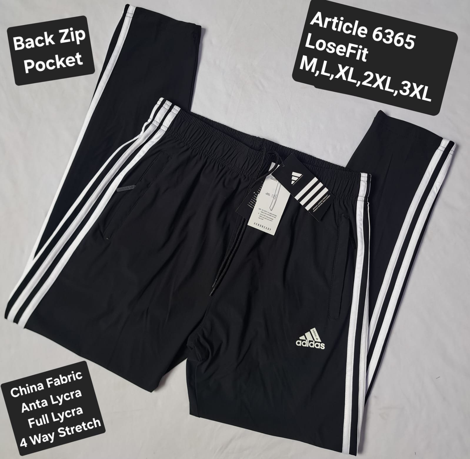ADIDAS 3STRIPE  TROUSER Article 6365 Fabric: Anta Lycra Lose Fit Dark Black